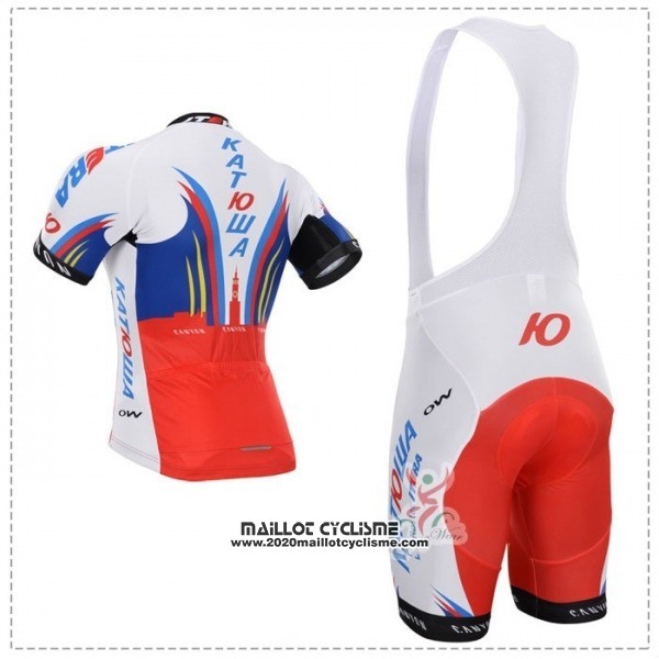 2018 Maillot Ciclismo Katusha Blanc Bleu Rouge Manches Courtes et Cuissard